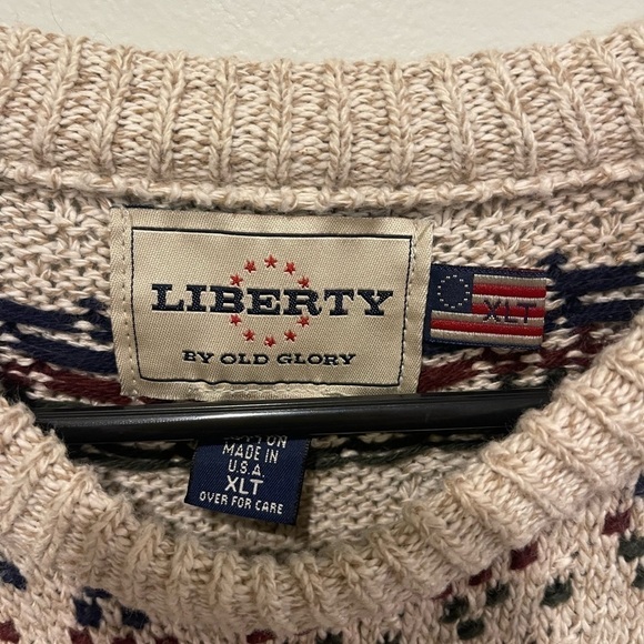 Vintage 90’s Men’s Liberty by Old Glory Sweater Blue Red Green Tan Size XLT - Picture 4 of 6
